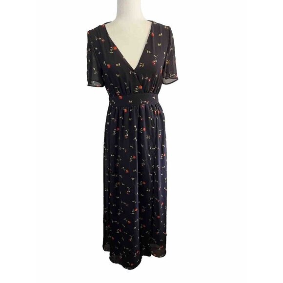 madewell tulip sleeve maxi dress black floral size 2 Sweet Blossom Faux Wrap - Picture 1 of 13